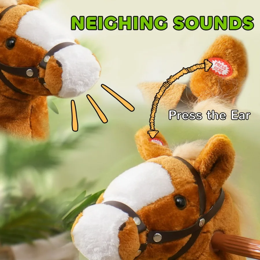 Qaba Ride on Horse Walking Horse Toy Peluche Cheval d'équitation Poney avec roues Son de voisse pour 35 ans jusqu'à 132 livres Marron