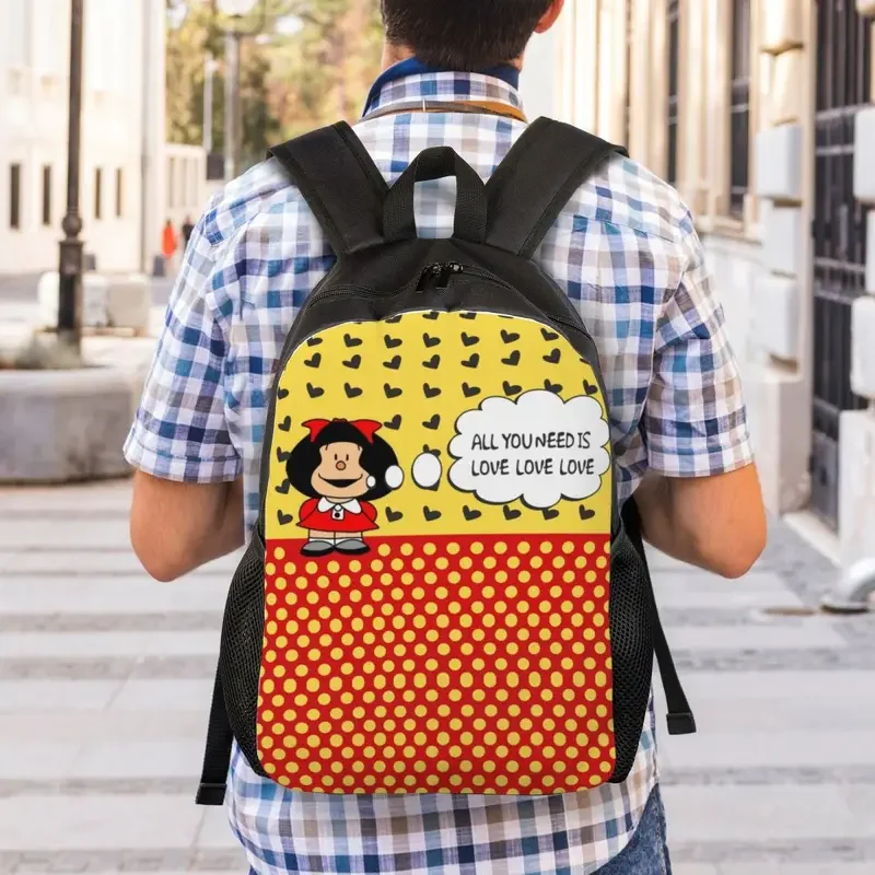 Mafalda Changing The World mochilas para hombres y mujeres, bolsa de libros para estudiantes universitarios, se adapta a bolsas para portátiles de