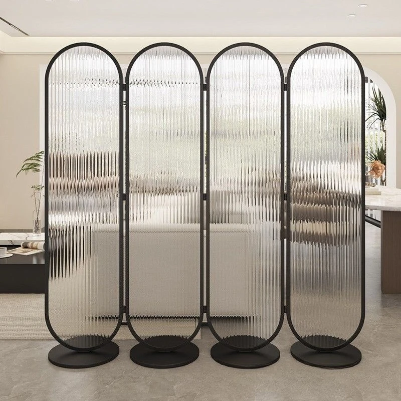 Punching-free acrylic glass screen partition living room modern simple movable folding bedroom divider decoration