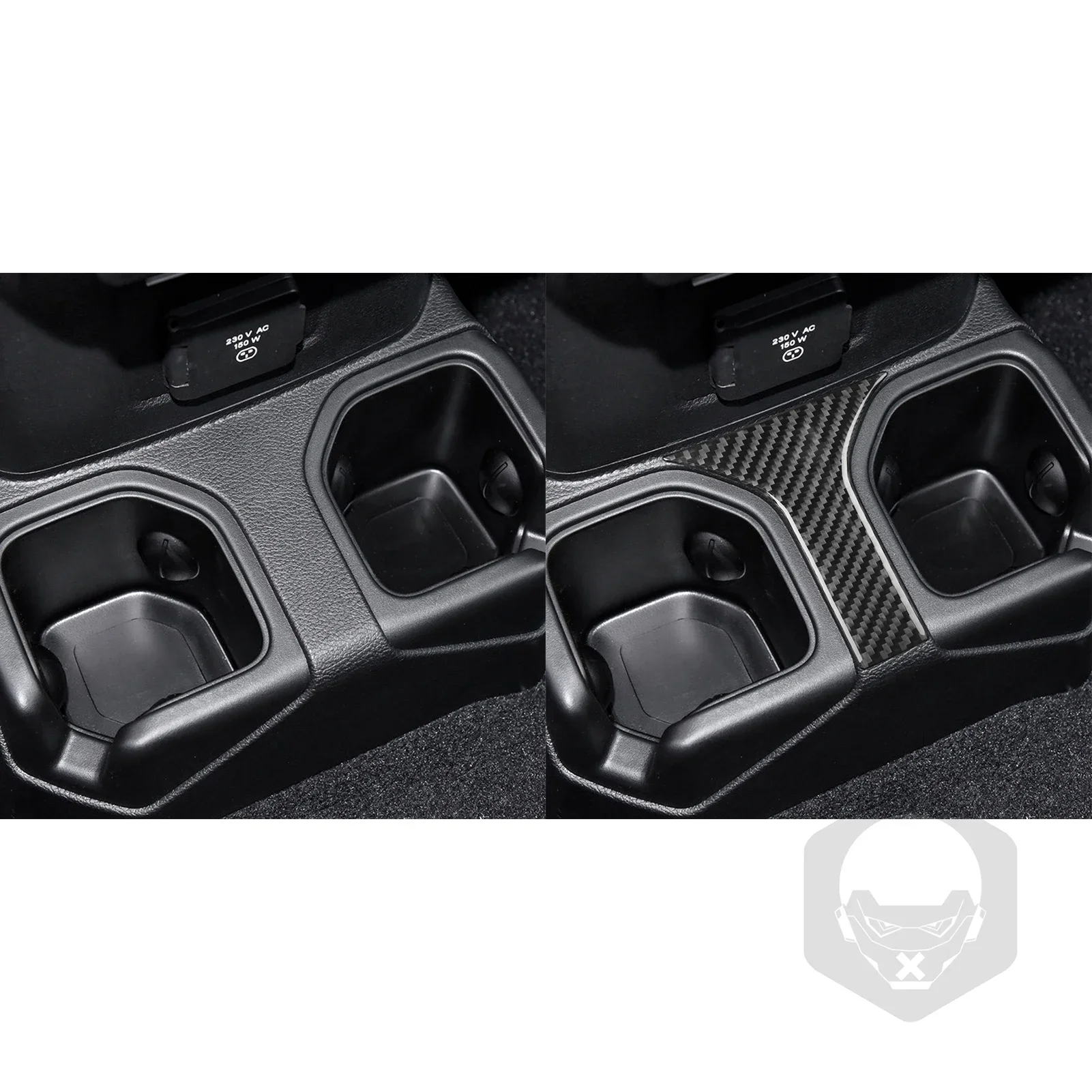 Para Jeep Wrangler JL 2018-2024, accesorios de fibra de carbono suave Real, caja de reposabrazos Interior de coche, portavasos trasero, pegatina embellecedora de cubierta