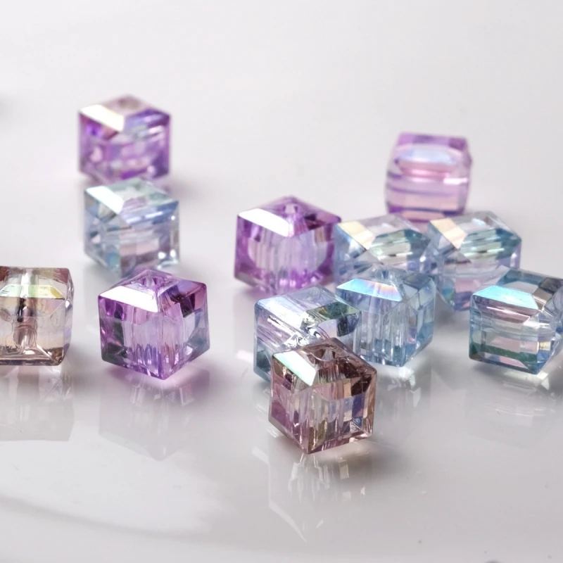 50 Stück/Lot 8mm Quadratische Facettierte Acrylperlen Lose Abstandsperlen für DIY-Bastelarbeiten, Ornamentherstellung, Handgemachtes Zubehör – Detail 3