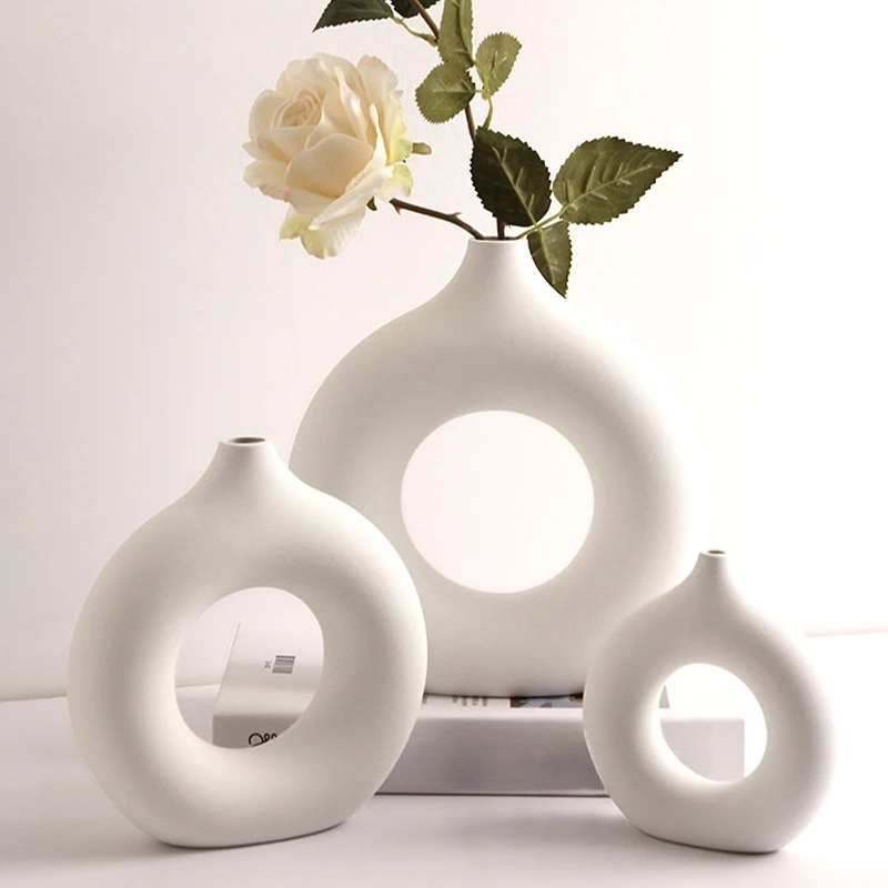 Nordic Plastic Vase Minimalism Circular Hollow Flower Vase Creative Ins Style Flower Bottle Living Room Interior Decor Gift 꽃병