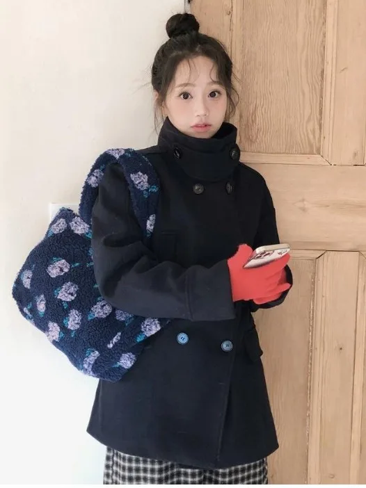 

Thiened Double-breasted Woolen Coat Women's Faionable Chic Sle Briti Feeling High-quali Outerwear Korean Sle