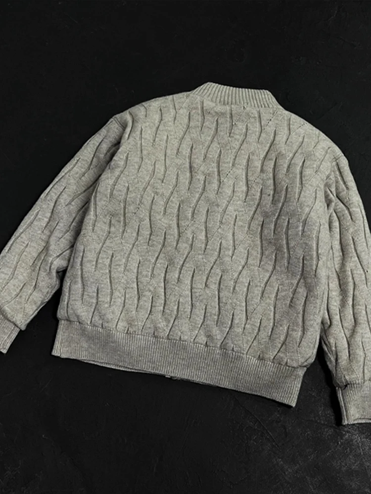 Sweter męski Cleanfit z dzianiny, ocieplany polarem, rozpinany, na jesień i zimę, w stylu lazy, amerykański styl, z motywem orła górskiego J...