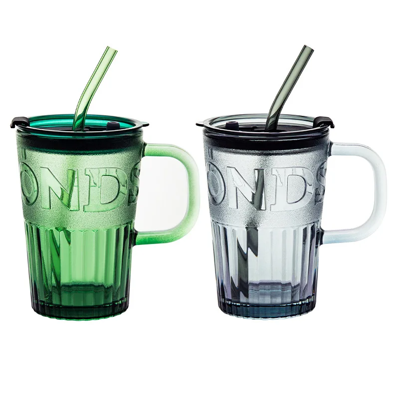 Straw Glass Cup Sunrise Cup Glass straw mug Glass straw tumbler with Influencer Style for Tea, Milk, Juice, and Breakfast