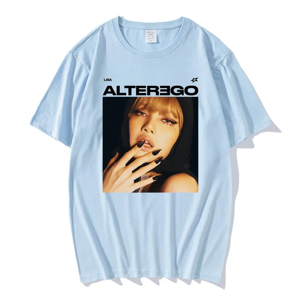 LISA Alter Ego 2025 ألبوم جديد الطباعة بلايز الكورية المغني الجرافيك تي شيرت الهيب هوب للجنسين الشارع الشهير الرجال ملابس حريمي