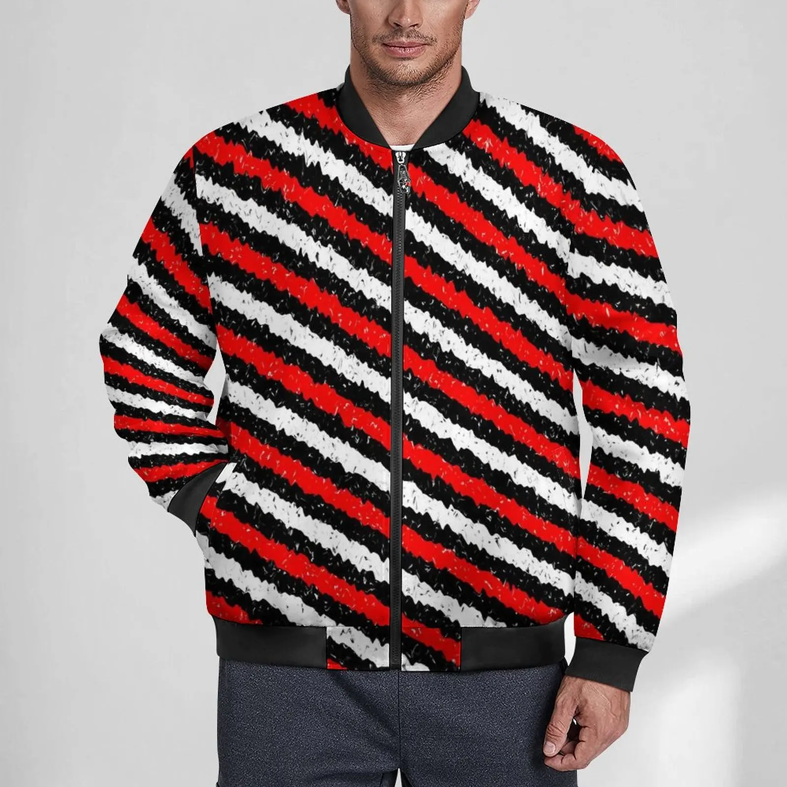 Speckled Red Black And White Striped Jackets  Hooded Winter Coats Male Casual Jacket Graphic Loose Oversize Windbreak Gift Idea