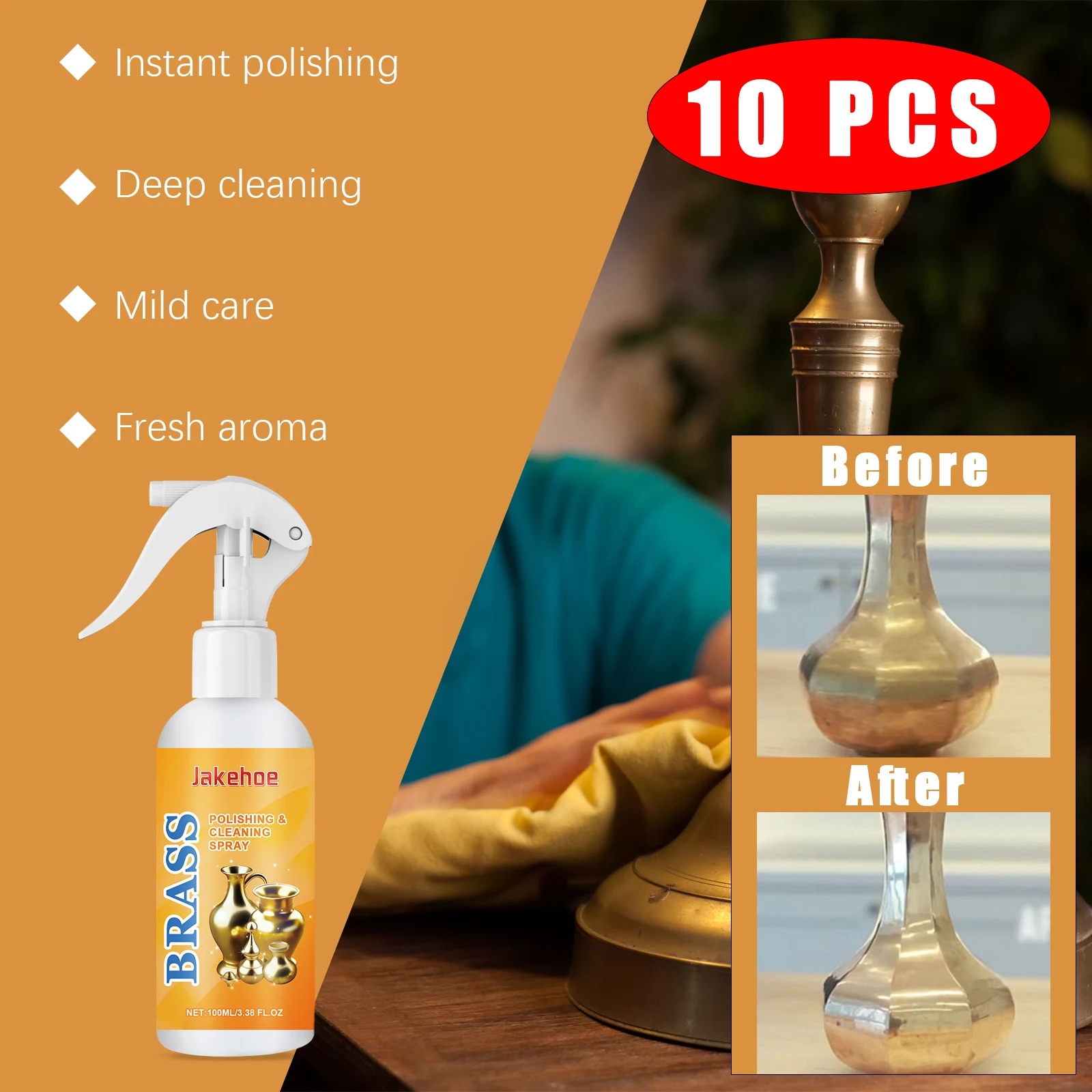 

10PC Brass Polishing Spray Agent Multipurpose Hardware Metal Stove Range Hood Oven Rust Stain Removal Cleaner Stainless Cleaning