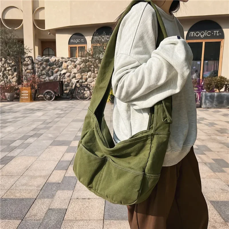 Shopper Bags for Women Large Capacity Canvas Ladies Tote Crossbody Casual Solid Travel Versatile Messenger Female Shoulder Bag