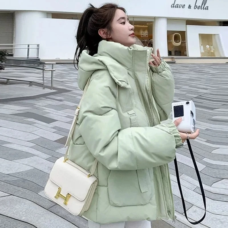 

Women Winter Warm Thicken Cotton Coat 2025 New Oversize Short Loose Hooded Cotton Padded Jacket Women Parkas Coat Solid Outwear