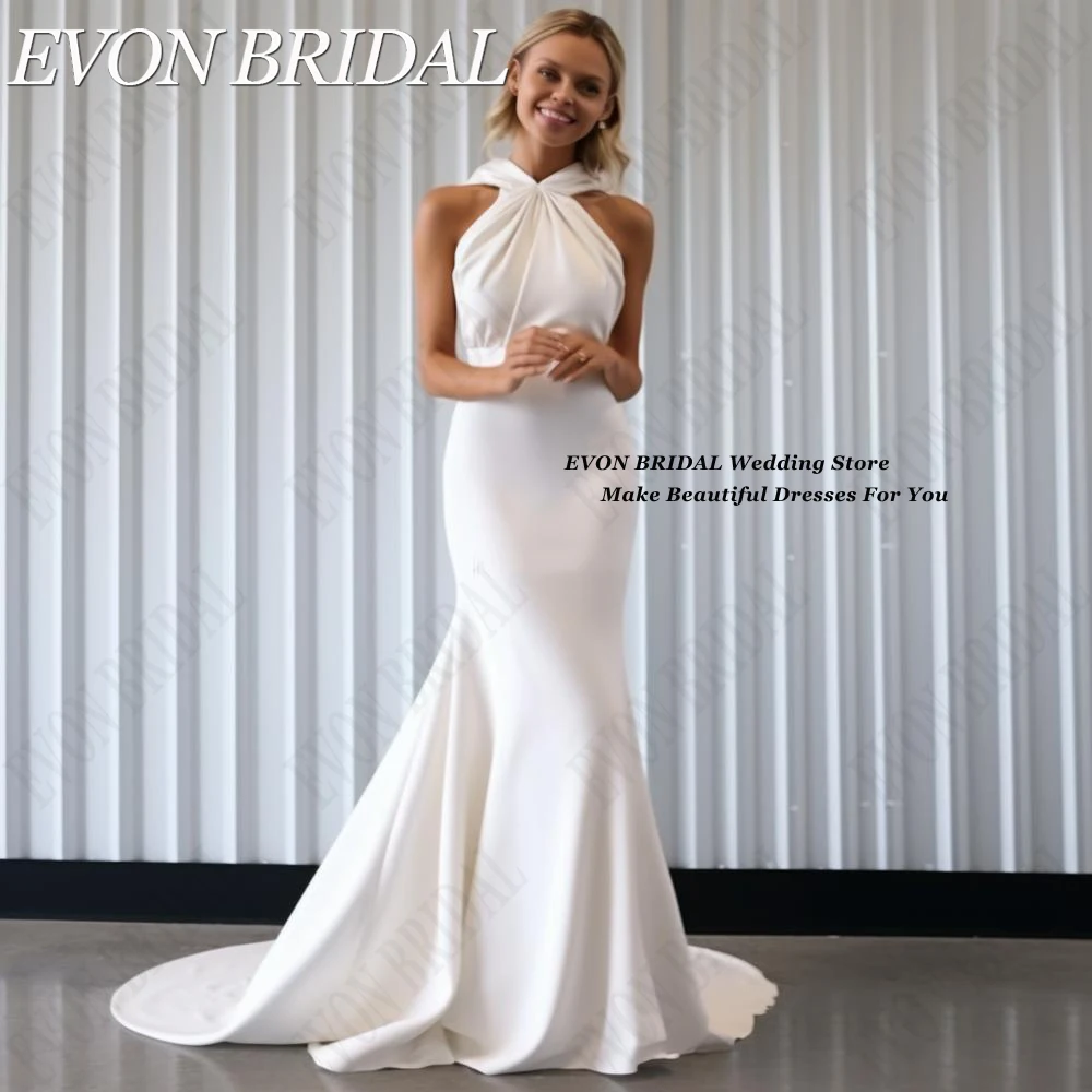 EVON BRIDAL-vestido de noiva sereia cetim macio, Civil Cruz decote Robe, vestido de noiva longo simples, Sweep Train, 2024