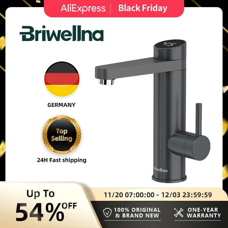 Briwellna ก๊อกน้ําไฟฟ้าสแตนเลสดิจิตอลจอแสดงผล 220V ก๊อกน้ําร้อนทันที 120 °   ก๊อกทําความร้อนพวยหมุนได้