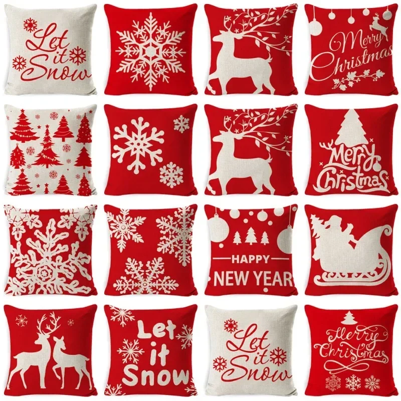 45CM Christmas Pillow Case Cushion Cover 2023 Christmas Decoration Red Gift Home Decoration Happy New Year Christmas Supplies