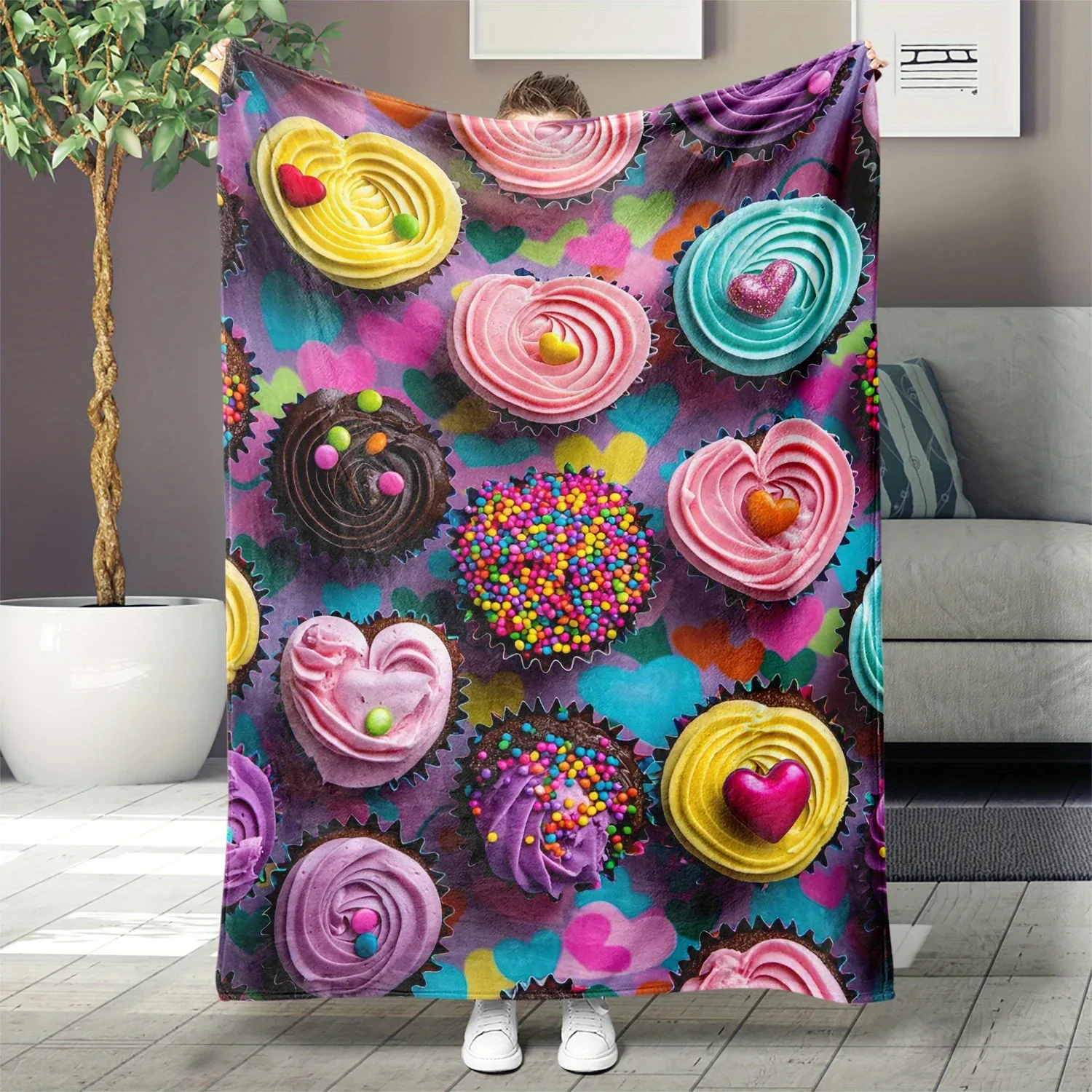 Modern cupcake designs Flannel printed blanket suitable for all seasons suitable for living room office sofa and travel
