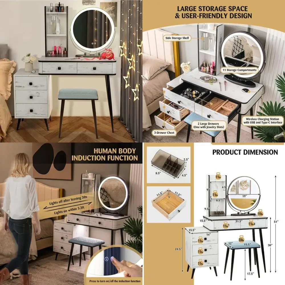 

Бестселлер: туалетный столик с подсветкой, регулируемой 3-цветной подсветкой, датчиком движения, боковым хранилищем и двумя выдвижными ящиками