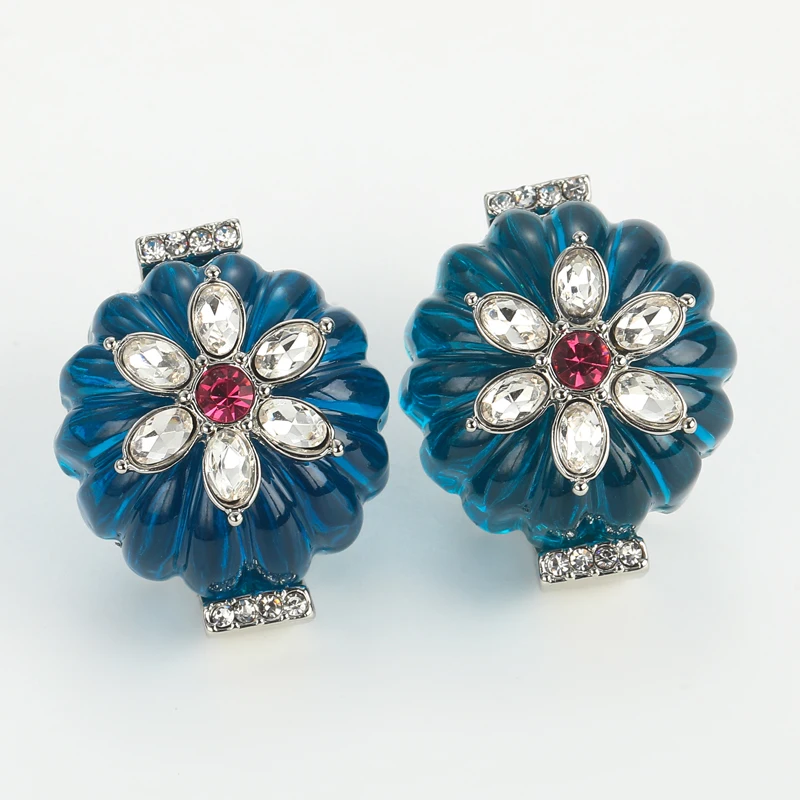 Vintage Blue Glaze Pumpkin Stud Earrings Crystal Flower Accessories For Women Wedding Halloween Luxury Quality Jewelry 2025 New