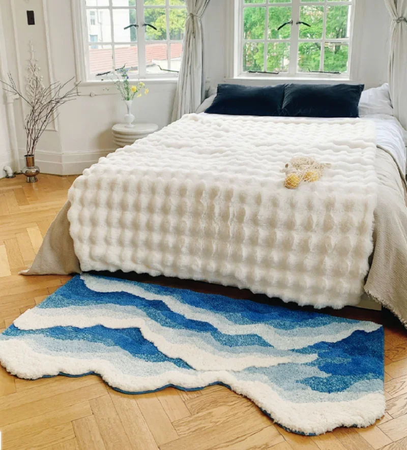 blue-wave-bedroom-bedside-carpet-thickened-room-decoration-arrangement-sofa-strip-floor-mat
