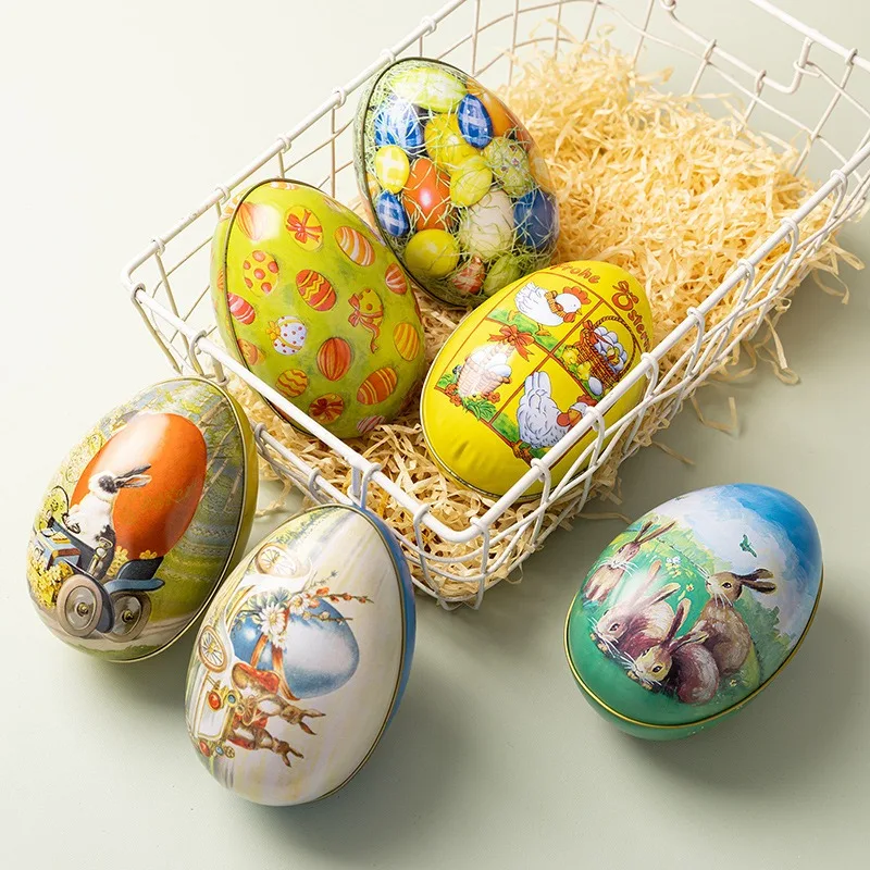 Iron Easter Egg Candy Box Colorful Rabbit Chick Tin Egg Storage Box Spring Festival Happy Easter Day Kids Gift Packaginbg Favor