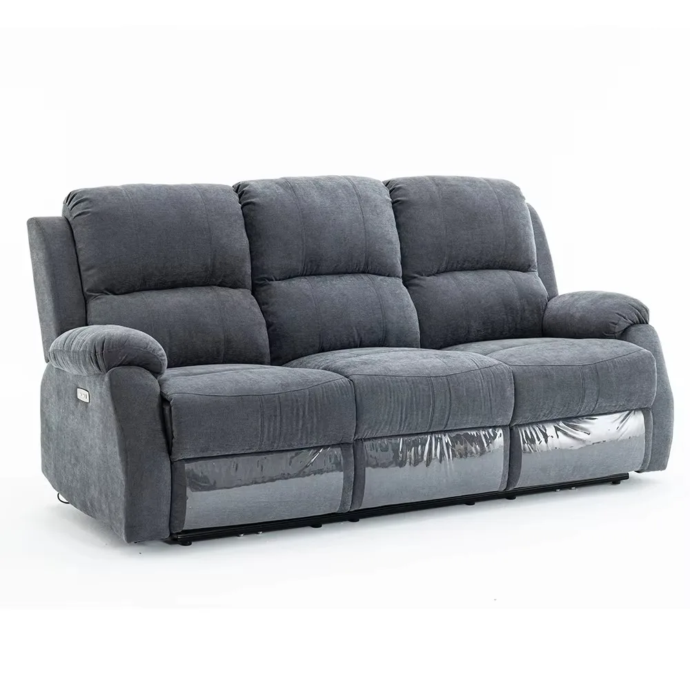 Living Room Linen Cover Electronically Controlled Lounge Reclining 3-seater Sofa Cover with USB Flash Drive Relaxation Function