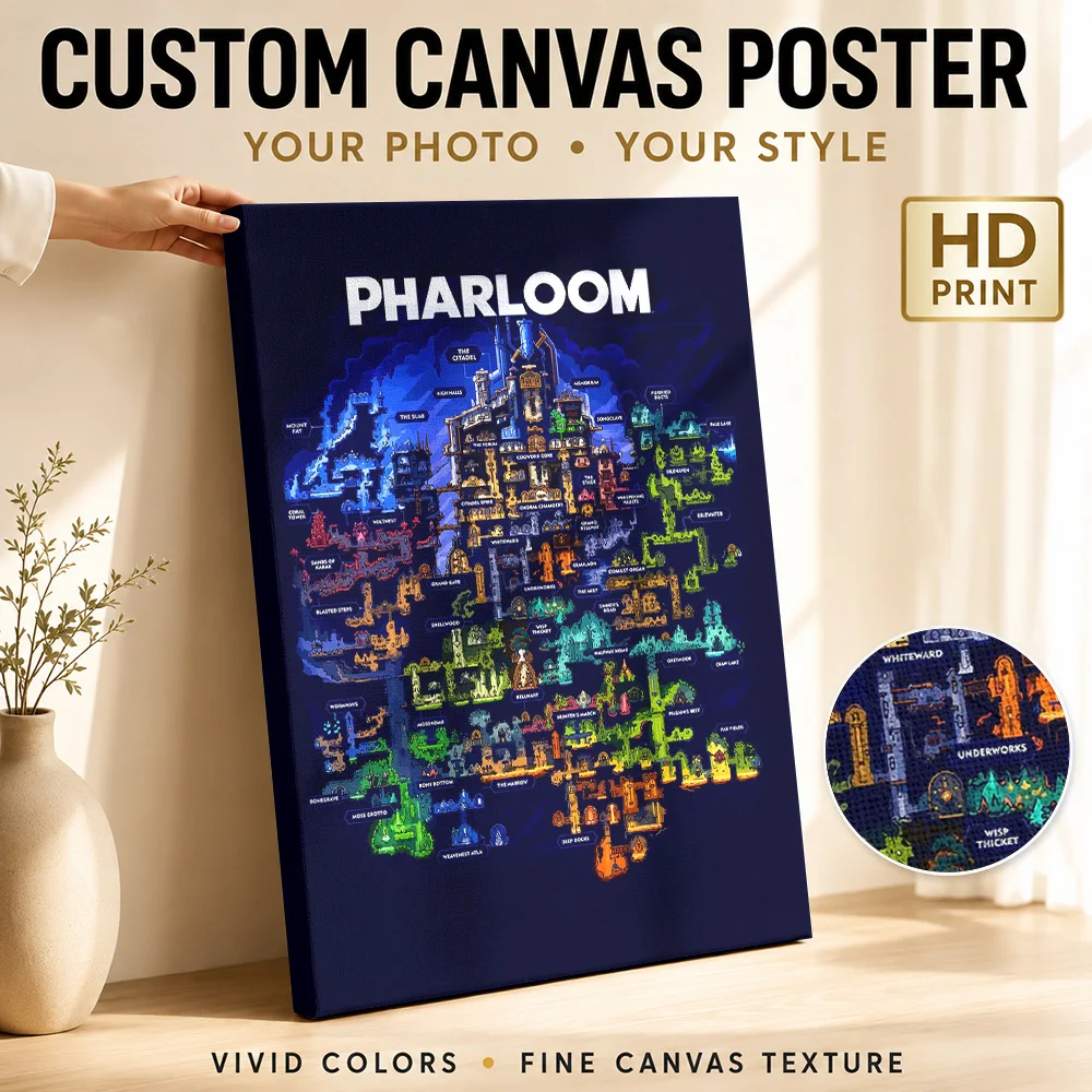 Pharloom Game Map Hollow Knight Leinwandbild Poster Benutzerdefinierte Gaming Anime Wandkunst für Jugendzimmer Dekoration Geschenk für Sammler
