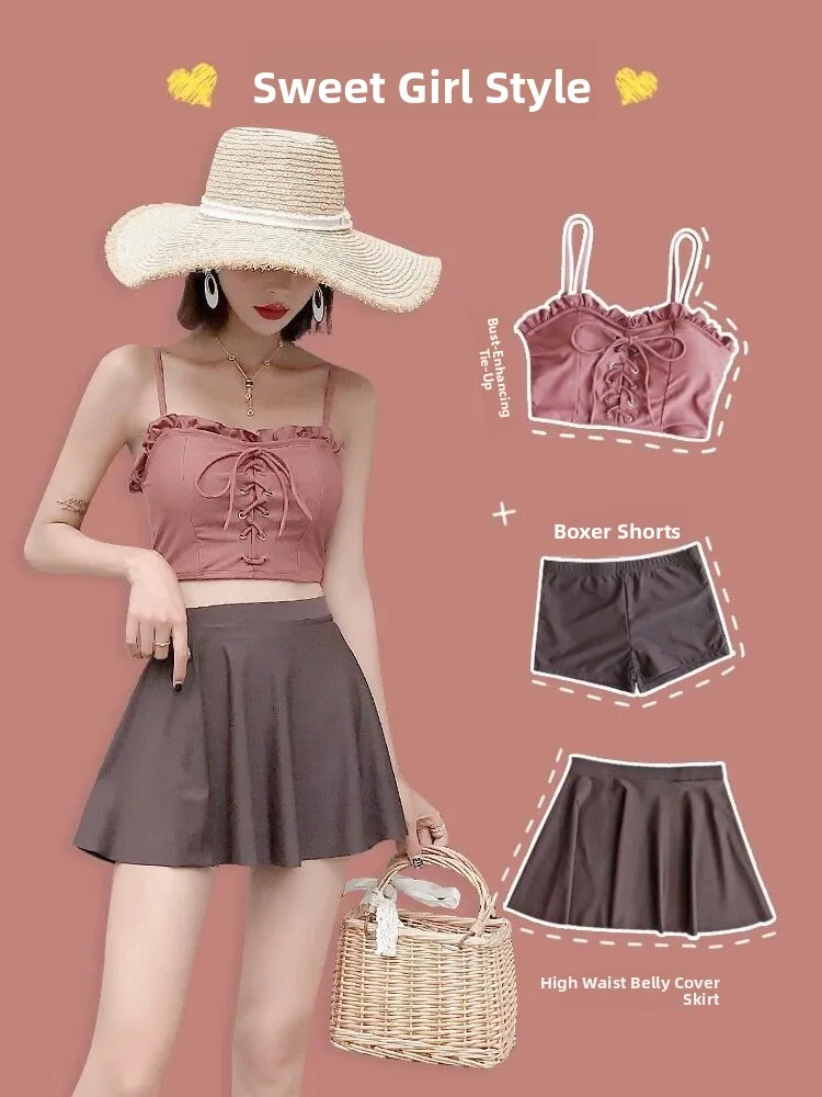 

Conservative plus Size Girl Bikini Swimwear Women's High-End Sensation Pure Desire Micro Bikini Flat Chest Thermal Spring Swi...