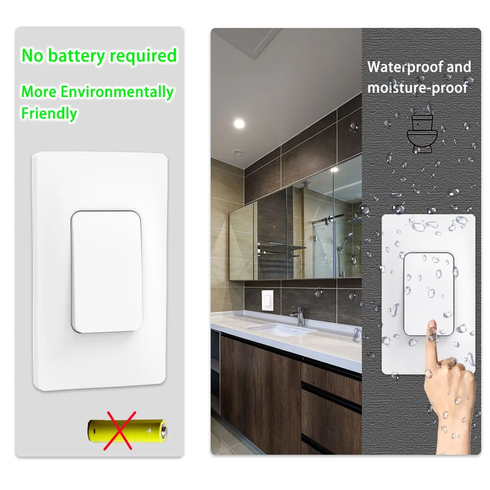 433mhz Rf Wireless Self-Powered Switch Push Button Kinetic Switch No Battery Need AC 220V 10A Interruptor for Home Appliance LED