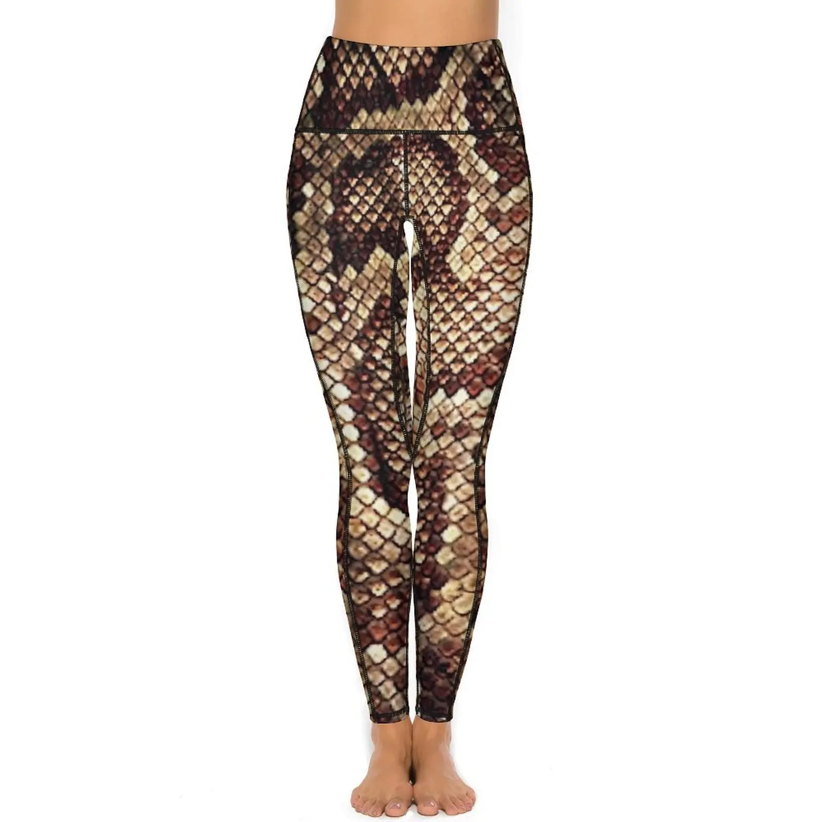 Brown Snake Skin Leggings Vintage Print Work Out Yoga Pants Push Up Funny Leggins Stretchy Graphic Sports Tights Gift