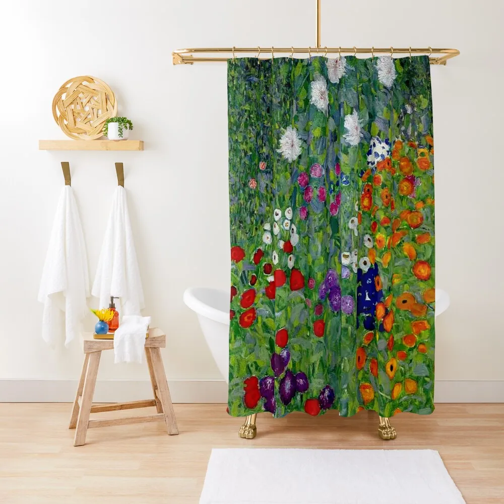 

GUSTAV KLIMT : Vintage 1918 Bauerngarten Flower Garden Print Shower Curtain Waterproof Fabric Bathroom Shower Set Curtain