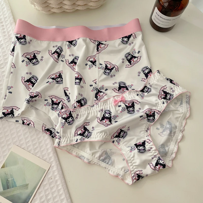 2pcs Couple Panties Cartoon Cinnamoroll Cute Kawaii Kuromi  Fashion Sexy Lace Men Boxer Shorts Women Bowknot Briefs Underpants