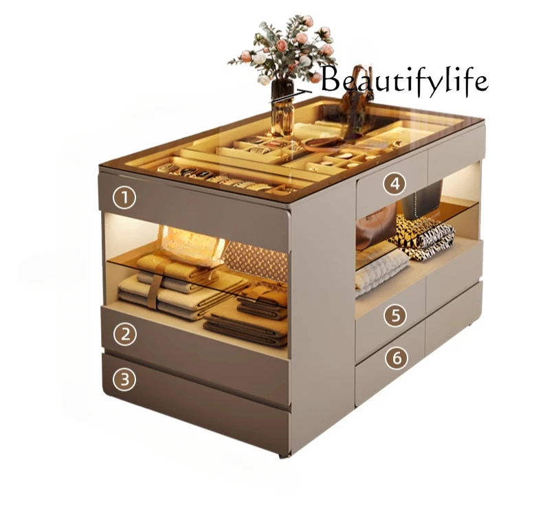 

Modern Cloakroom Middle Island Cabinet Milk Coffee Jewelry Display Cabinet Master Bedroom Double-sided Bucket Cabinet
