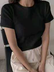 Summer Women T Shirt Girls T-Shirt Women Clothes Tops Cotton Slim Tshirt Female Short Sleeve Crop Top Y2K Spring Tee Sexy Black