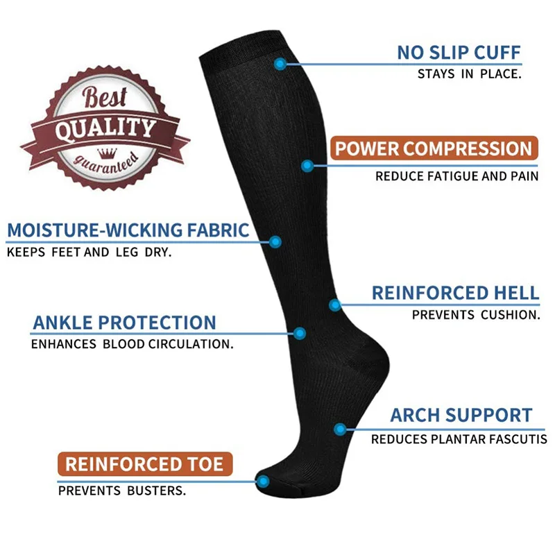 Varicose veins compression socks for men and women, black socks, fit for golf, rugby, hiking, sports,, travel, flying