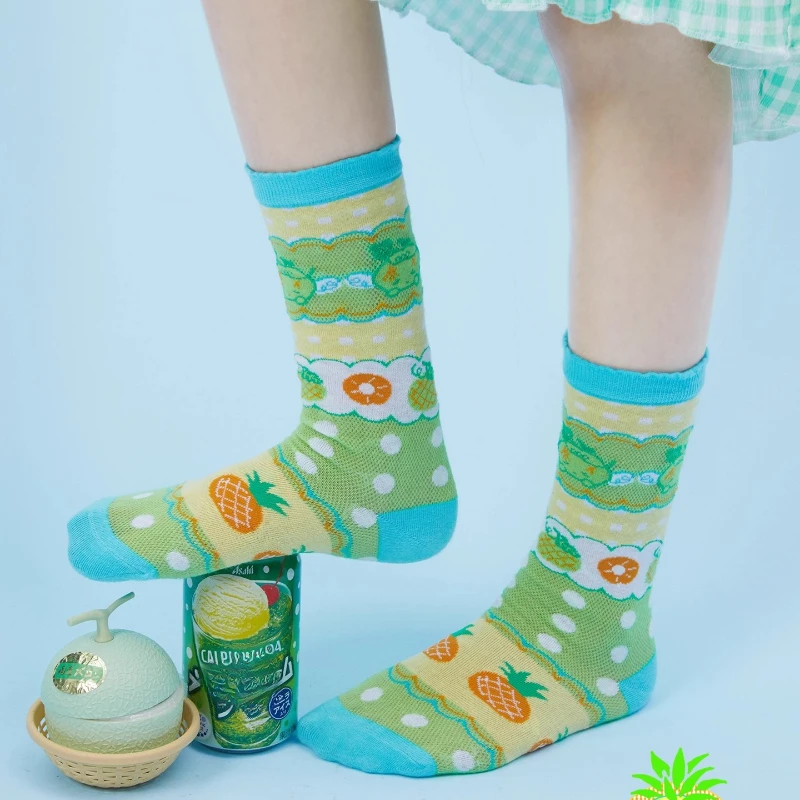 Original Design Cute Fruit Print Women's Hosiery Japanese Style Spring Summer Autumn Sweet Versatile Breathable Socks Ladies