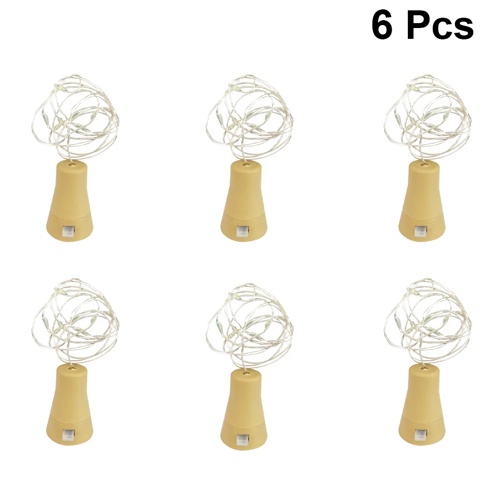 6 قطعة أضواء سلسلة الفلين 1 متر 10 LED الأسلاك النحاسية الجنية أضواء مقاوم للماء الأبيض الدافئ لعيد الميلاد حفل زفاف حديقة الديكور #4