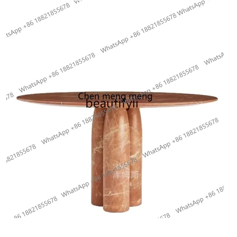 

Скандинавский круглый обеденный стол из натурального мрамора, бытовой светильник, роскошный современный круглый стол из красного камня
