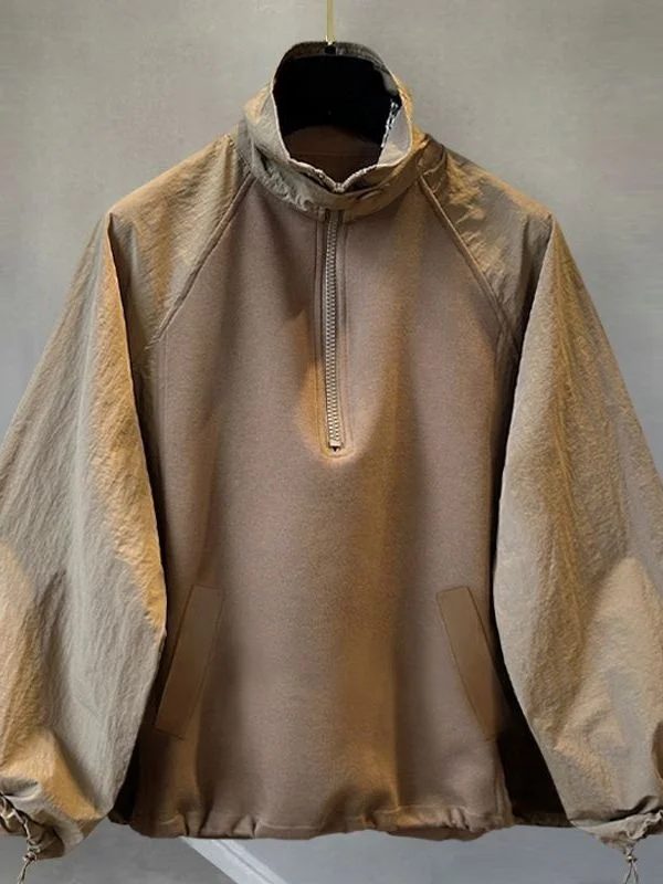 

Осенняя толстовка большого размера с воротником на молнии, сшитая из разных тканей, повседневная верхняя одежда, дышащая, с длинными рукавами