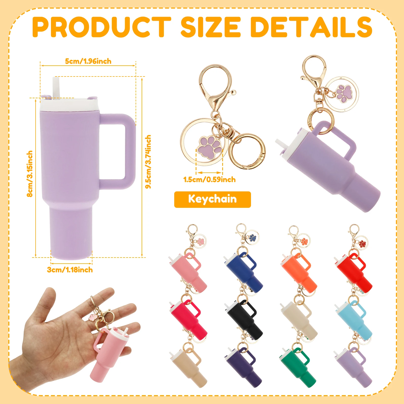 12 Pcs Mini Cup Shape Keychains Decorative Small Tumbler Keyring Lip Balm Holder Portable Trendy Purse Charm Detachable Top Lids