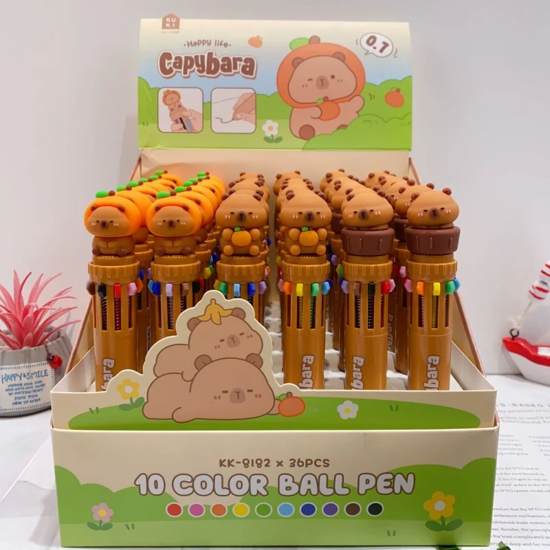 

12/36 шт., креативная капибара, 10 цветов, шариковая ручка, милые шариковые ручки для пресса, школьные и офисные письменные принадлежности, канцелярские принадлежности, подарок