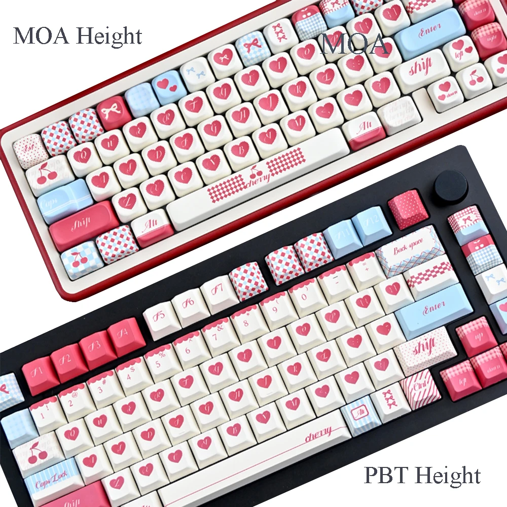 Heart-Shaped PBT Keycaps MOA Cherry Profile No Backlit Caps for Cross Switch Mechanical Gaming Keyboards White Red Coloful Caps