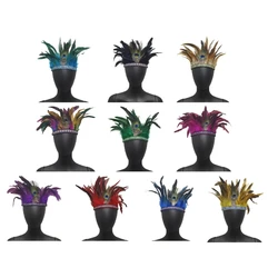 Feather Headband for MardiGras Costume Hair Decors Indian Hairband LasVegas Celebration Stage Performances Headwear