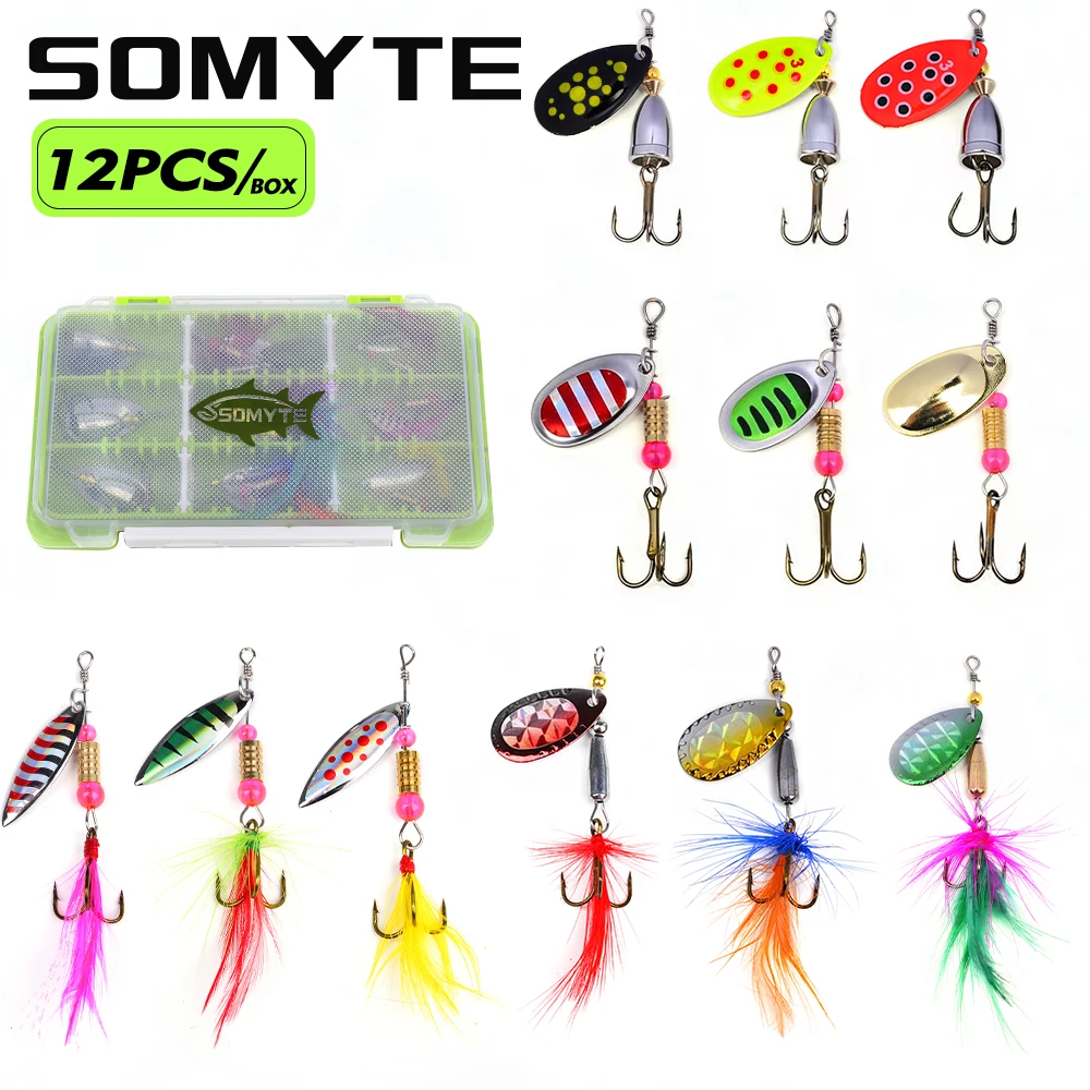 

PROBEROS12Pcs/Box Spinner Bait Fishing Spoon Lure 360 Degree Rotating Hard Metal Lures Treble Hooks Wobblers Freshwater Seawater