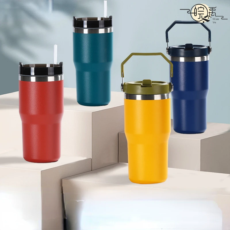 Water cup Portable thermos cup 20 Car cup Stainless steel straw 20 Car Bingba Wholesale