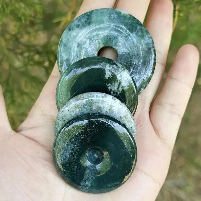 Donut Ring Green Moos Agate DIY Bead,30/40/50mm Natural Stone Beads for DIY Pendant Charm Necklace Bracelet Jewelry Making 1 Pcs - Image 3