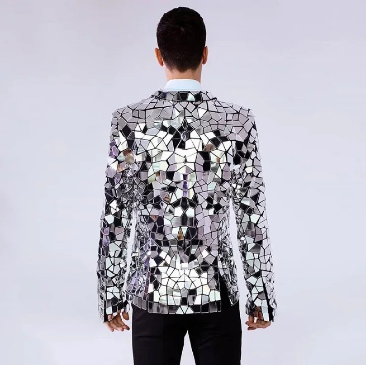 Nightclub Male reflective mirror costume silver golden sparkly mirror suit costume for man