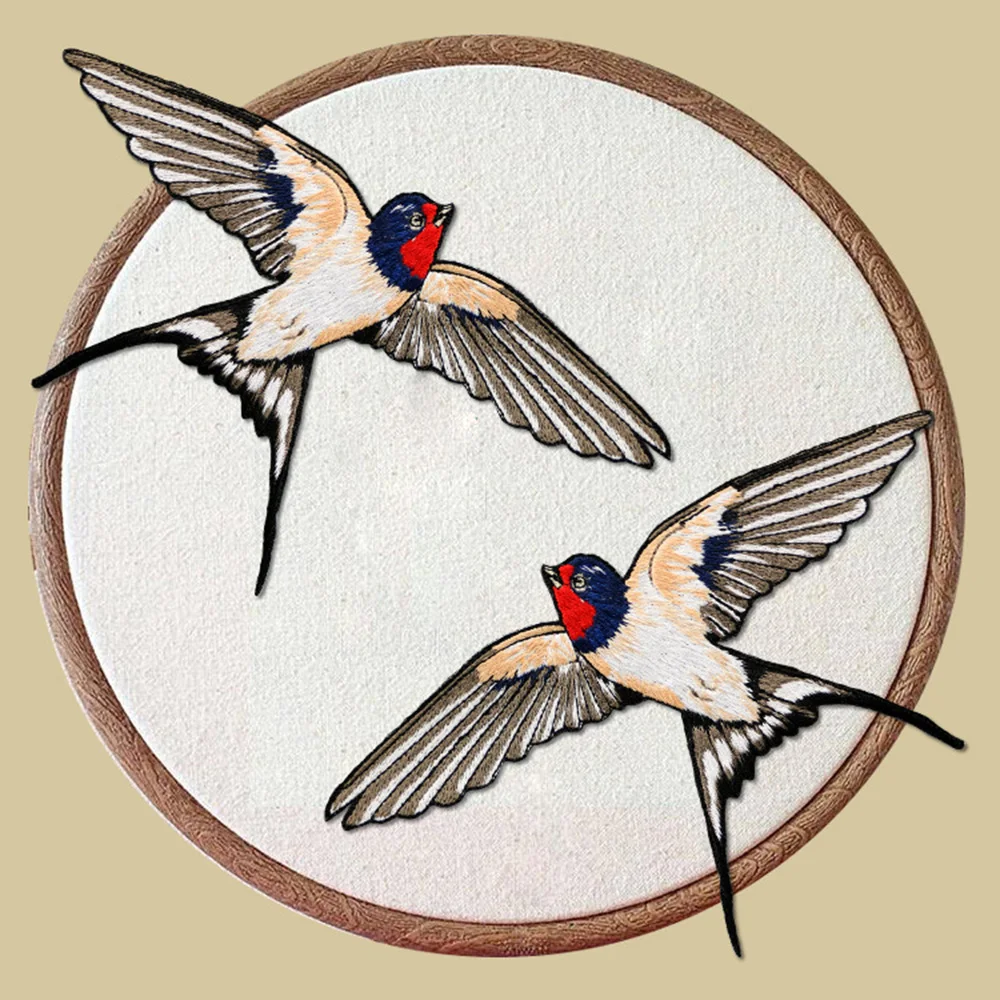 Chinese Style Embroidery Cloth Stickers, Swallows Patch, Iron on Clothes Bags Decorative Appliques, 1 Pc