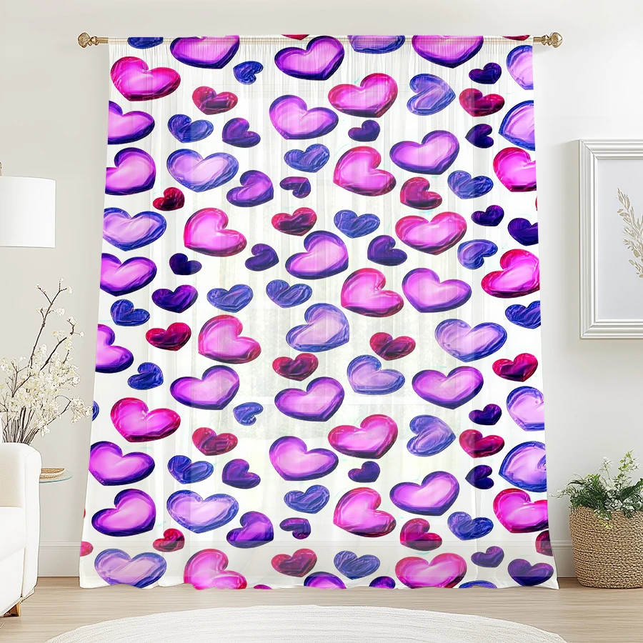 1 Uds. Cortina decorativa de amor degradado púrpura rosa, día del pueblo de estilo romántico, cortina Universal para dormitorio y sala de estar