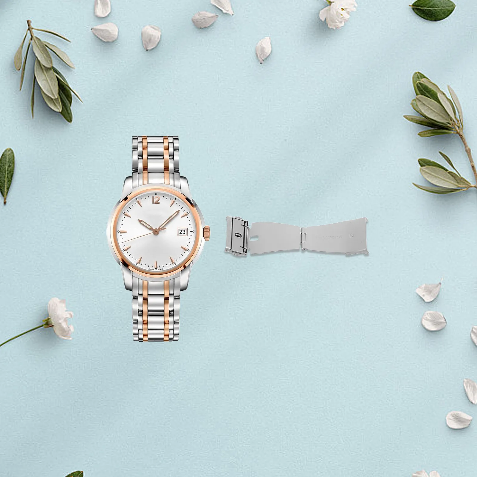 Solid Stainless Steel Watch Clasp Butterfly Fold Double Push Button Deployment Buckle Universal Replacement for Men Women Metal