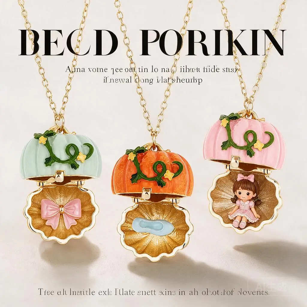 Enamel Openable Pumpkin Locket Necklace Fairy Tale Bow Glass Slipper Girl Pendant Collarbone Chain For Women Daily Party Jewelry