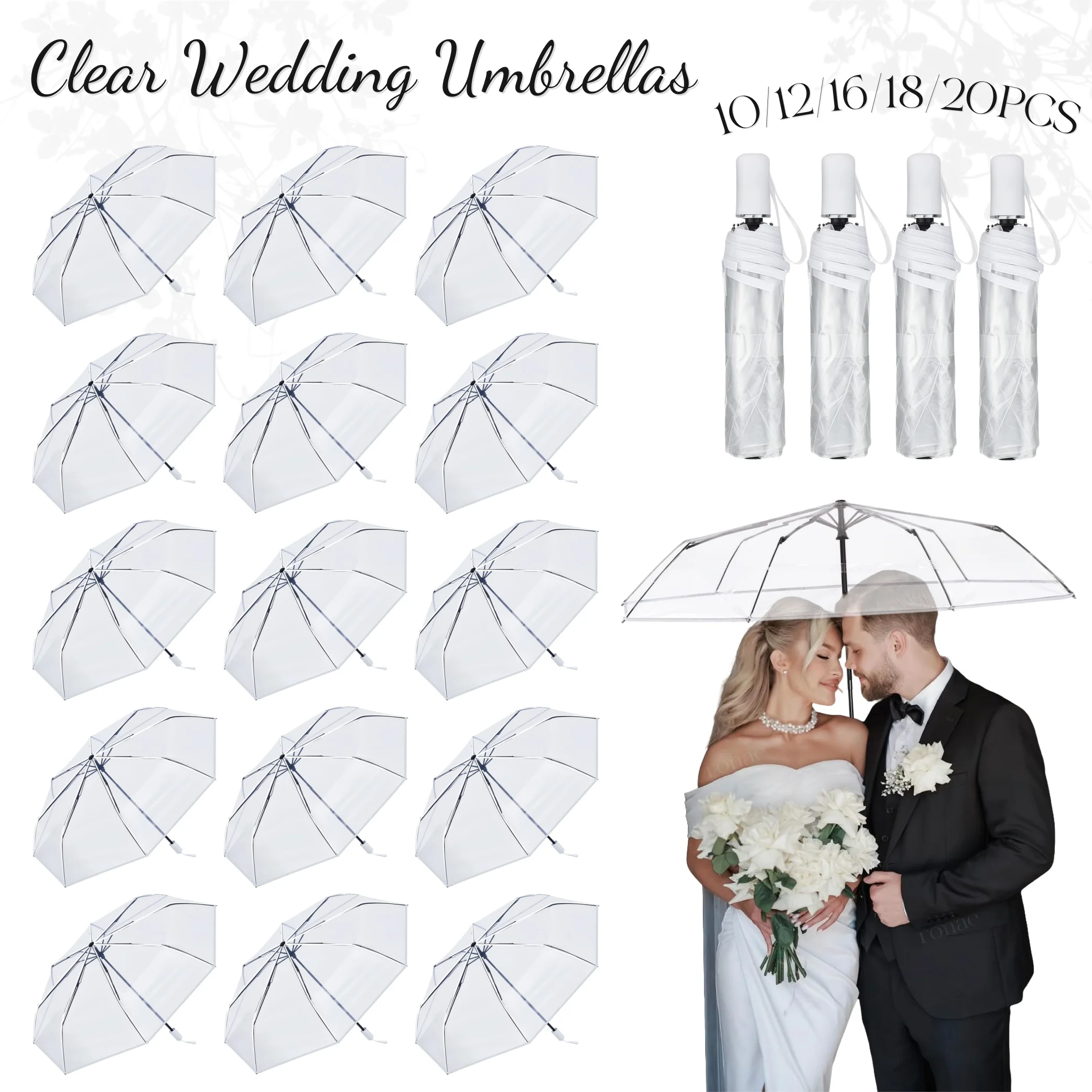

10-20Pcs Clear Wedding Umbrellas Bulk Transparent Umbrella Foldable Umbrella Manual Open and Close for Wedding Favors Props Gift