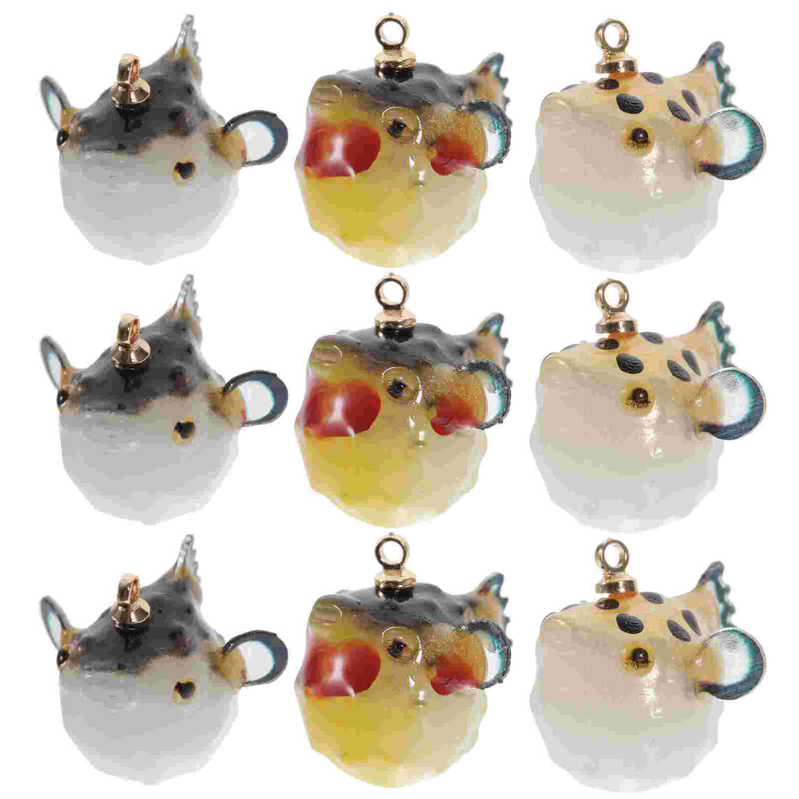 12 Pcs Resin Small Goldfish Puffer Pendant Keychain Charms DIY Making Crafts Jewelry Simulation